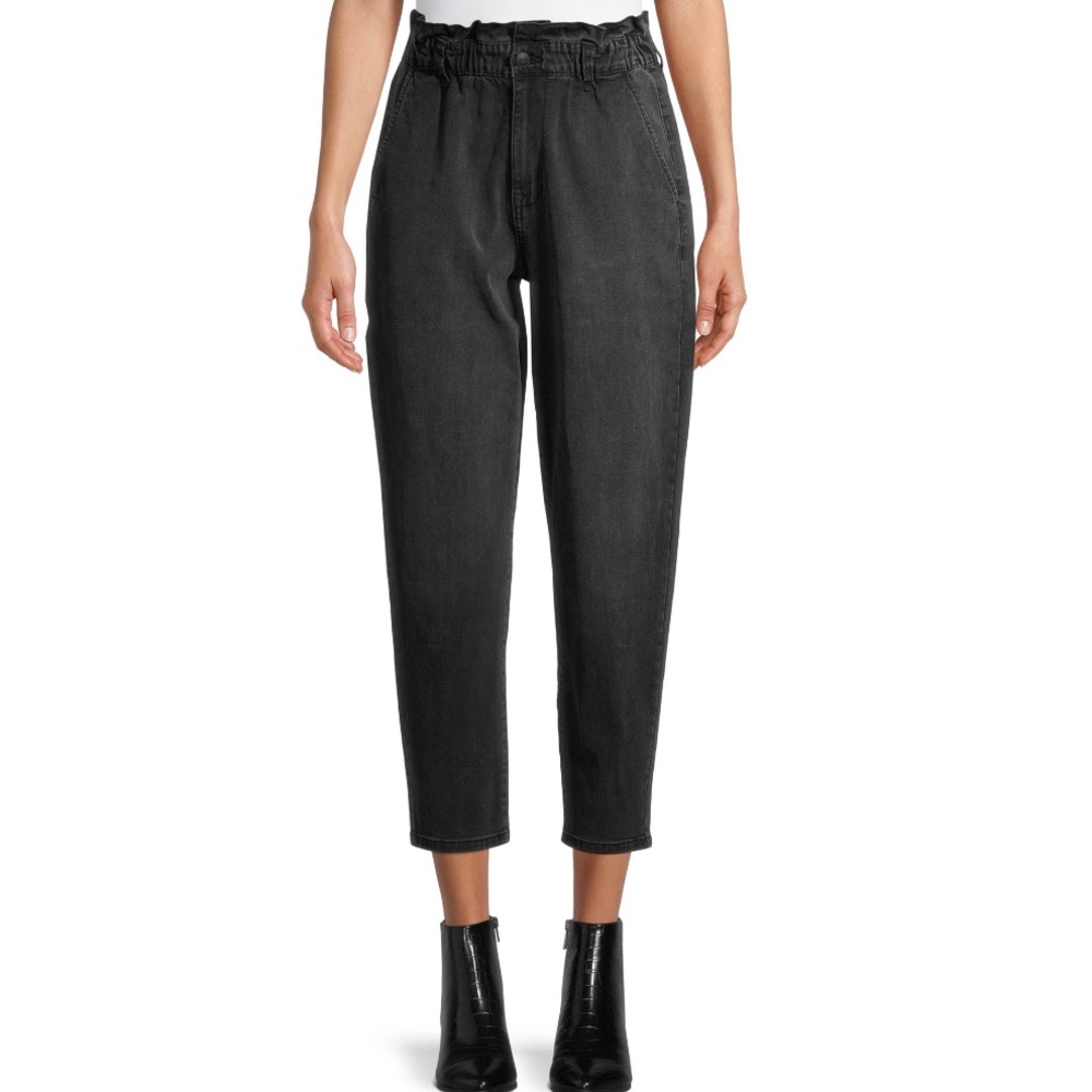 Paperbag XXL elastic high waist mom jeans black